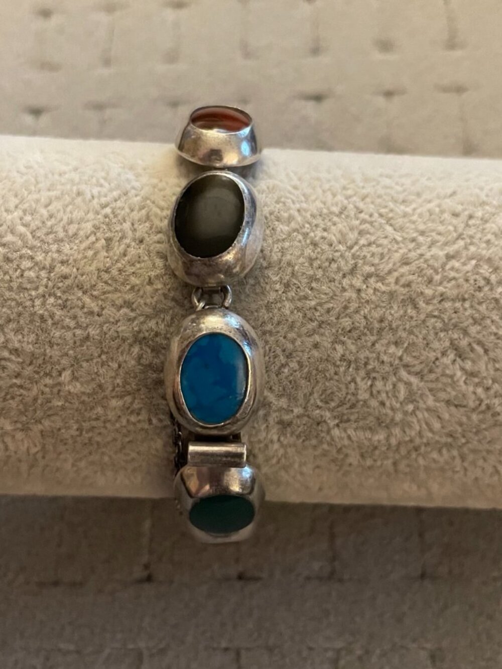 Vintage TAXCO Bracelet Sterling Silver 23 grams 7" 925 Mid Century Multi Stone